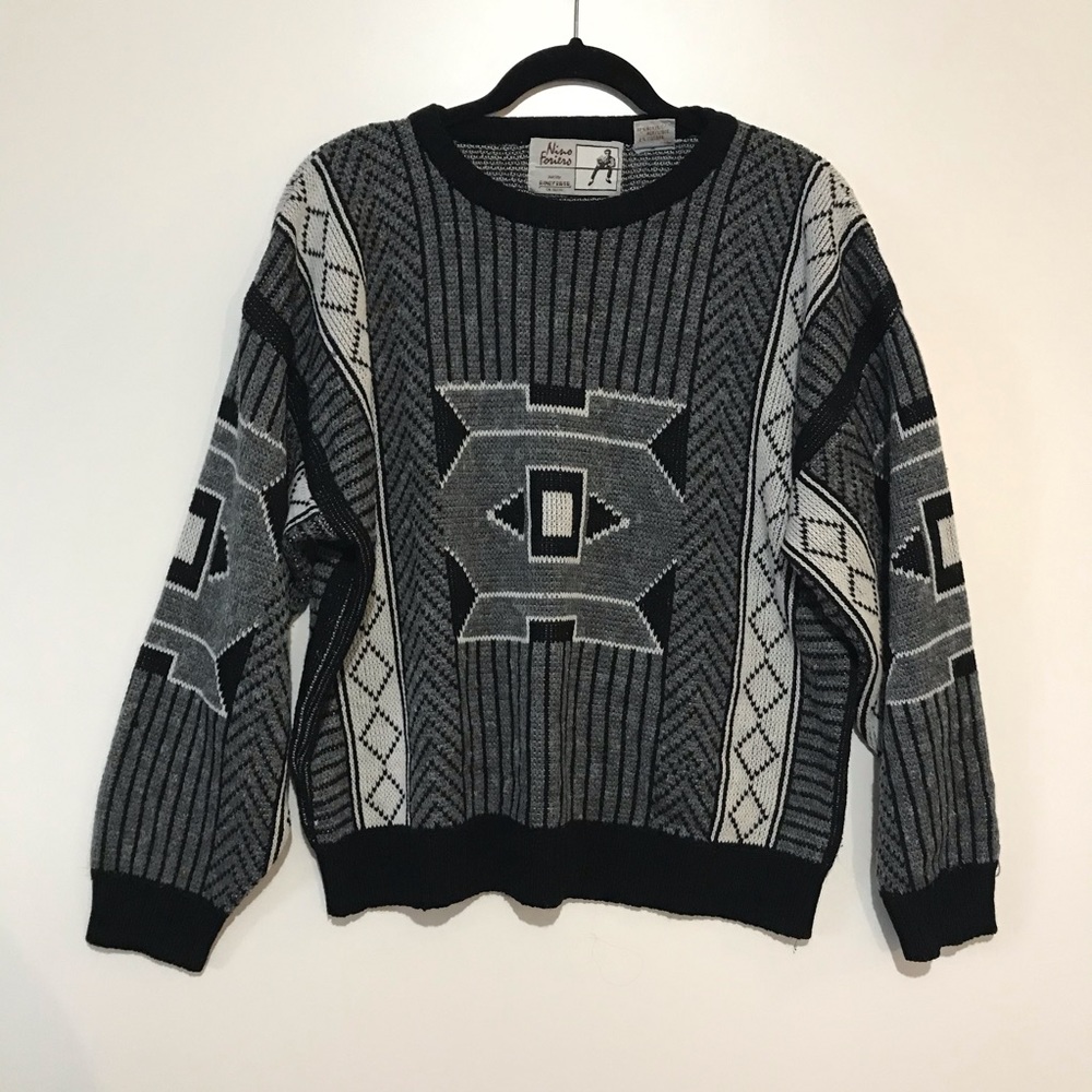 Vintage Chunky Knit 90s  Sweater Black Grey Medium